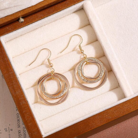 Gold Drop Dangle Earrings Brass 18K Gold Plated Elegant Geometric Jewelry - Picture 6 of 6